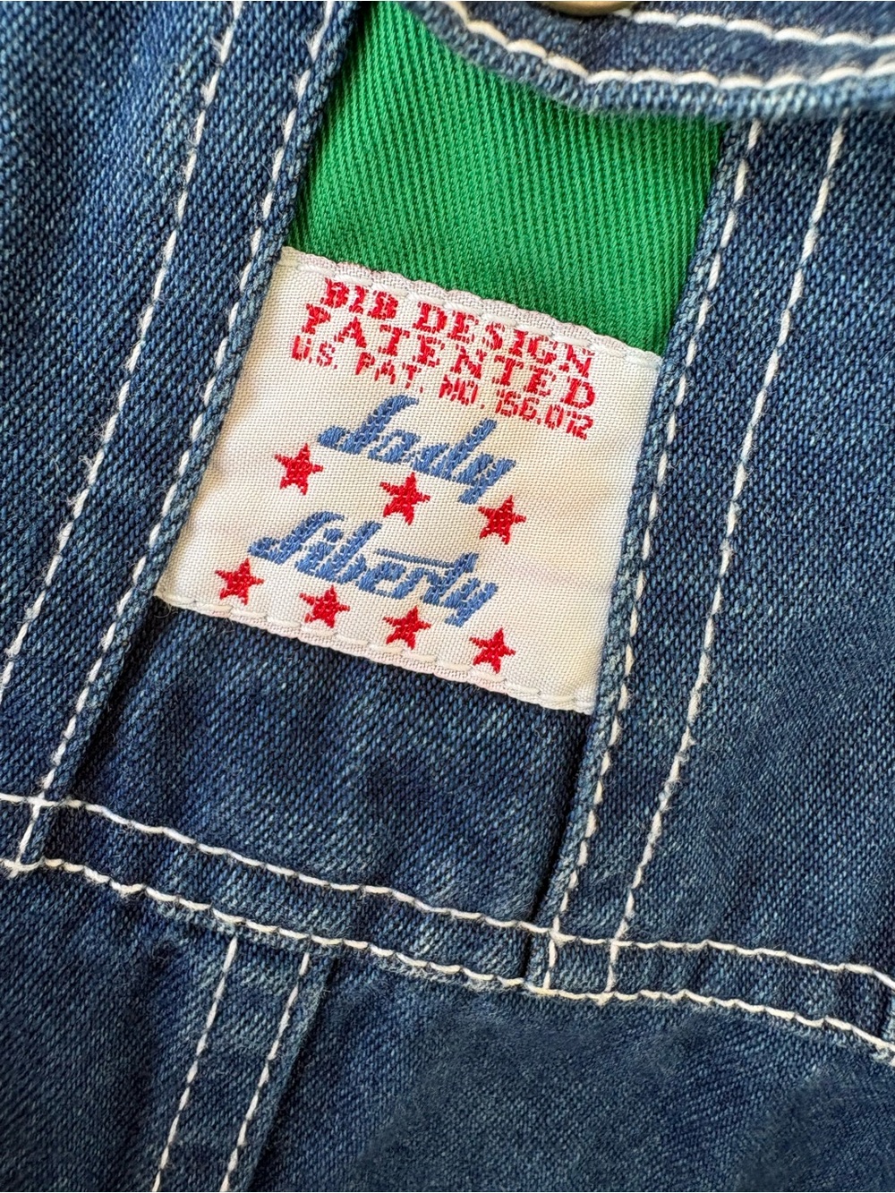 Vintage Lady Liberty Blue Denim Women’s Overalls with Green Lining Accent rare